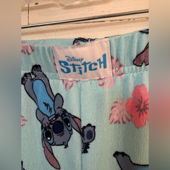 Disney Stitch Floral Pajama Bottoms Size M 8-10 Blue - Picture 3 of 6